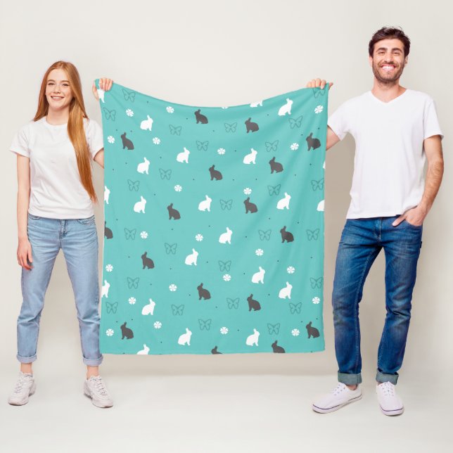 cute bunny flower and butterfly pattern fleece blanket (In Situ)