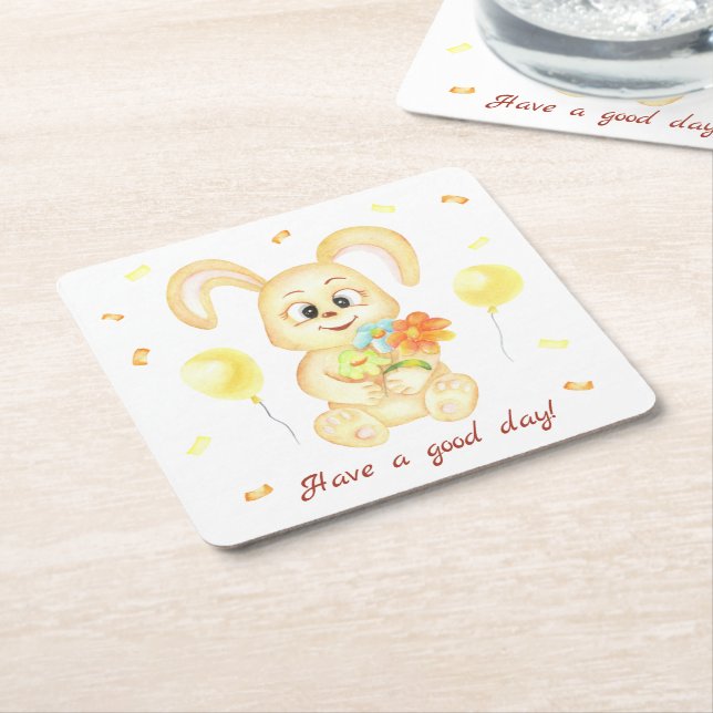 Cute Bunny for a positive mood Poster Square Paper Coaster (Angled)