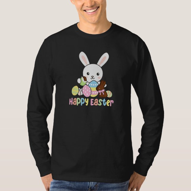 Cute Bunny For Happy Easter With Easter Candy  T-Shirt (Front)