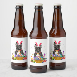 Cute Bunny French Bulldog Easter Day Eggs Basket Beer Bottle Label