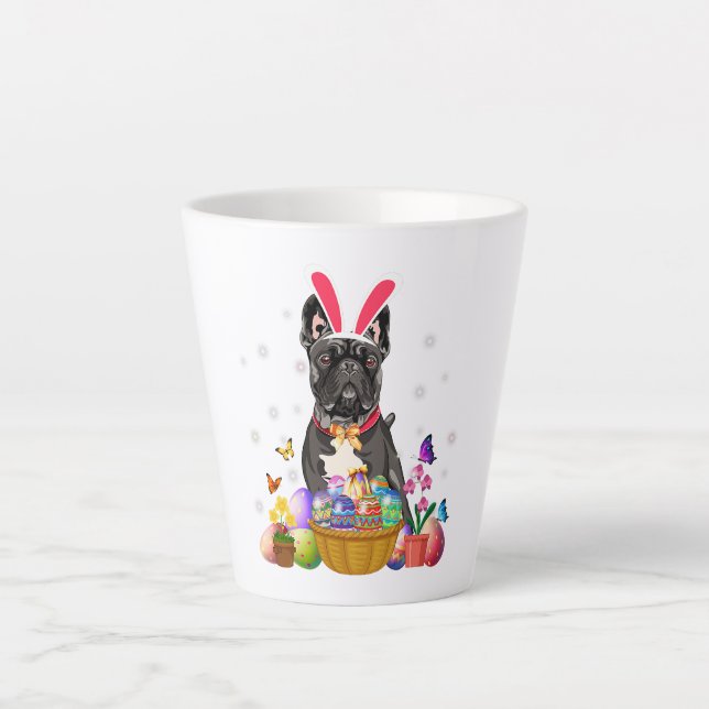 Cute Bunny French Bulldog Easter Day Eggs Basket Latte Mug (Front)
