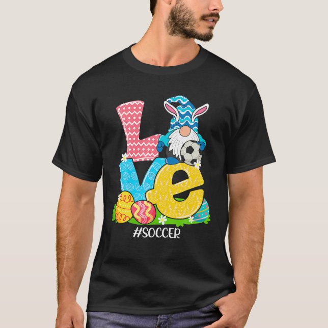 Cute Bunny Funny Sporty Easter Rabbit Soccer Eggs T-Shirt (Front)