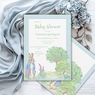 Cute Bunny Gingham Whimsical Vintage Baby Shower Invitation