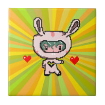Cute Bunny girl 8 bit pixel art yellow psychedelic