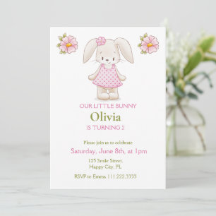 Cute Bunny Girl Birthday Party Pink Invitation