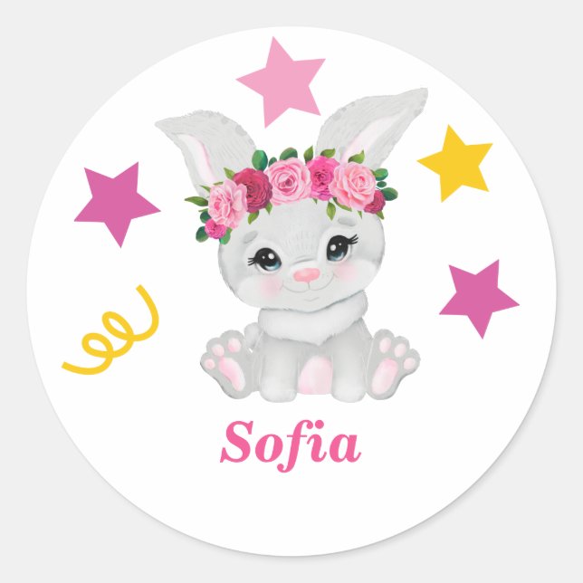 Cute bunny girl  classic round sticker (Front)