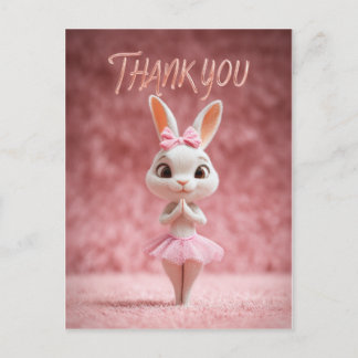 Cute Bunny Girl in Pink Tutu Thank You Postcard