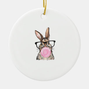 Cute Bunny Glasses Bubblegum Easter Day Girls Kids Ceramic Ornament