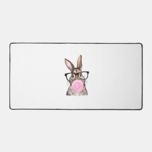Cute Bunny Glasses Bubblegum Easter Day Girls Kids Desk Mat