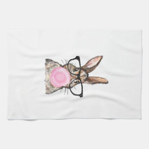 Cute Bunny Glasses Bubblegum Easter Day Girls Kids Kitchen Towel