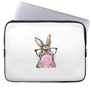 Cute Bunny Glasses Bubblegum Easter Day Girls Kids Laptop Sleeve