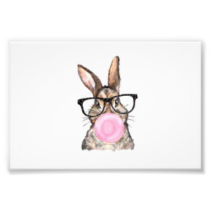 Cute Bunny Glasses Bubblegum Easter Day Girls Kids Photo Print