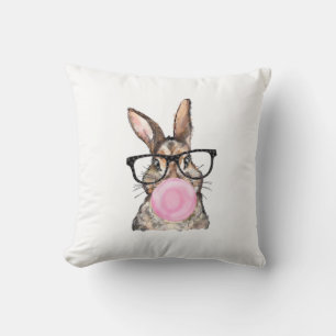 Cute Bunny Glasses Bubblegum Easter Day Girls Kids Throw Pillow