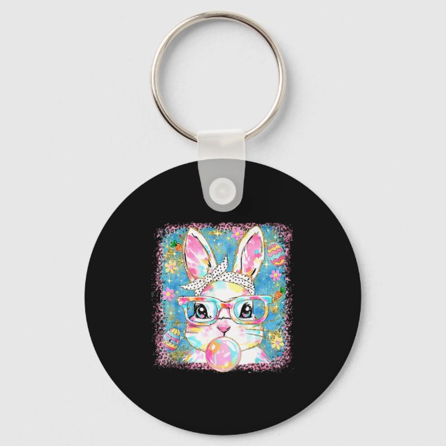 Cute Bunny Gles Coquette Bow Rabbit Eggs Happy Eas Keychain (Front)