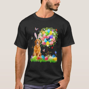 Cute Bunny Golden Retriever Easter Eggs Tree Easte T-Shirt