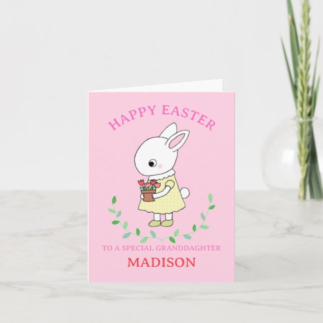 Cute Bunny Granddaughter Personalized Easter  Card (Front)