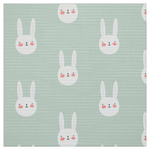 Cute Bunny Green White Rabbit  Fabric