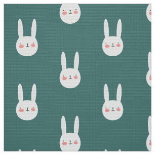 Cute Bunny Green White Rabbit  Fabric