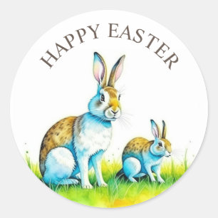 Cute Bunny Happy Easter Classic Round Sticker