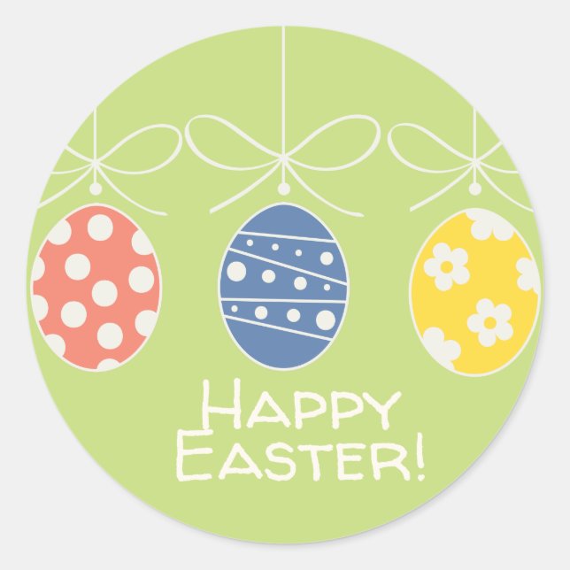 Cute Bunny Happy Easter Eggs Hunt Party Spring Classic Round Sticker (Front)