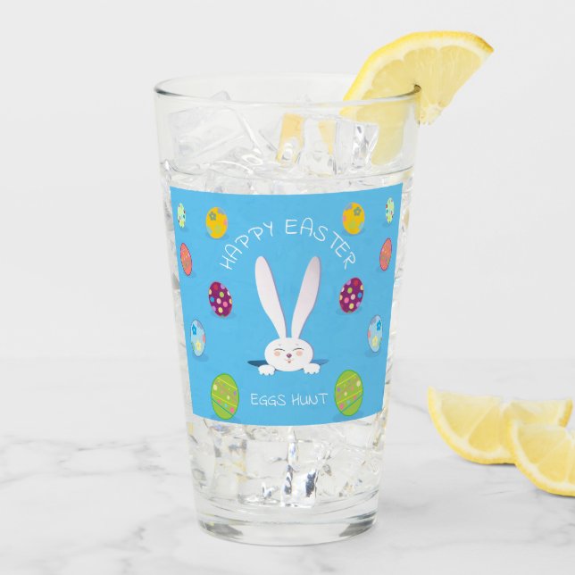 Cute Bunny Happy Easter Eggs Hunt Party Spring Glass (Back Ice)