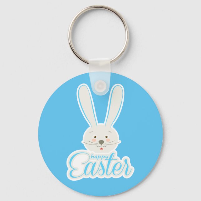 Cute Bunny Happy Easter Eggs Hunt Party Spring Keychain (Front)