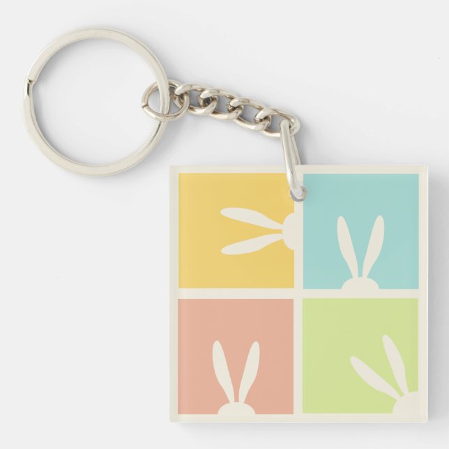 Cute Bunny Happy Easter Eggs Hunt Party Spring Keychain (Front)
