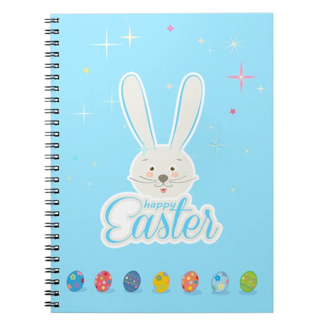 Cute Bunny Happy Easter Eggs Hunt Party Spring Notebook (Front)