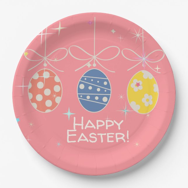 Cute Bunny Happy Easter Eggs Hunt Party Spring Paper Plate (Front)