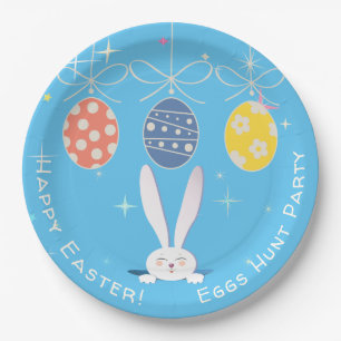 Cute Bunny Happy Easter Eggs Hunt Party Spring Paper Plate