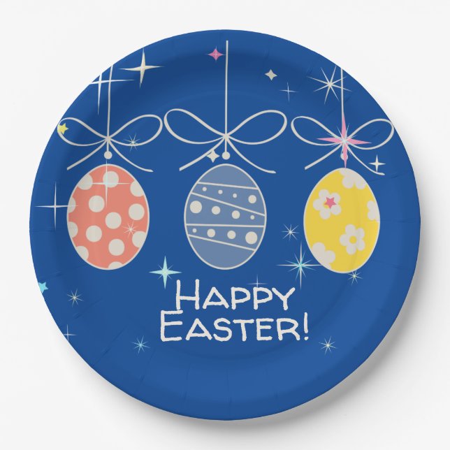 Cute Bunny Happy Easter Eggs Hunt Party Spring Paper Plate (Front)