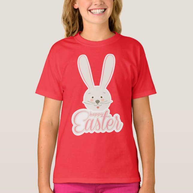 Cute Bunny Happy Easter Eggs Hunt Party Spring T-Shirt (Front)