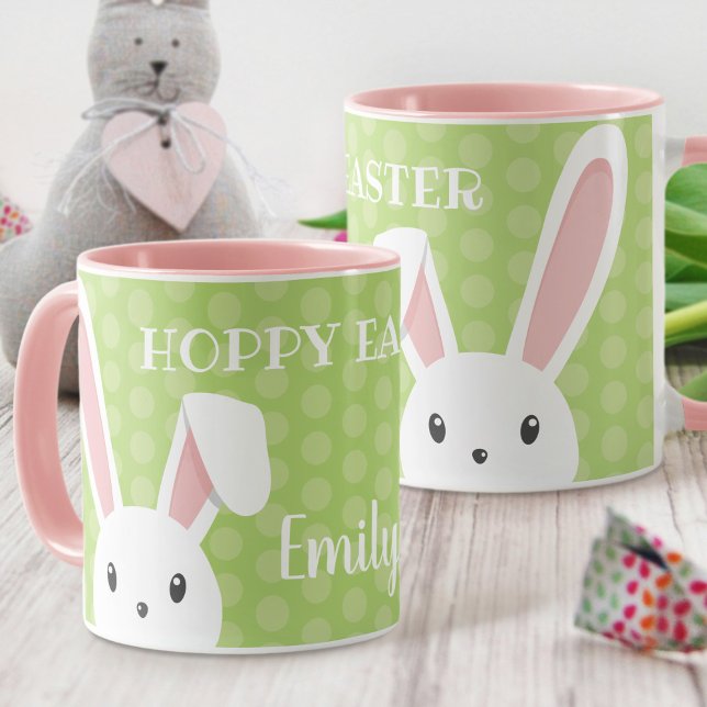 Cute Bunny Happy Easter Funny Green Spring Name Mug (Creator Uploaded)