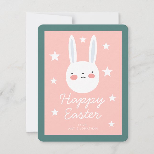 Cute Bunny Happy Easter Holiday Card (Front)