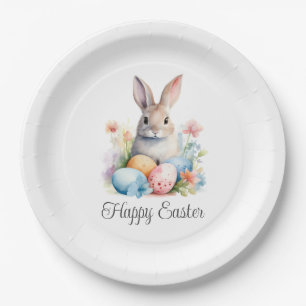 Cute Bunny Happy Easter Paper Plate