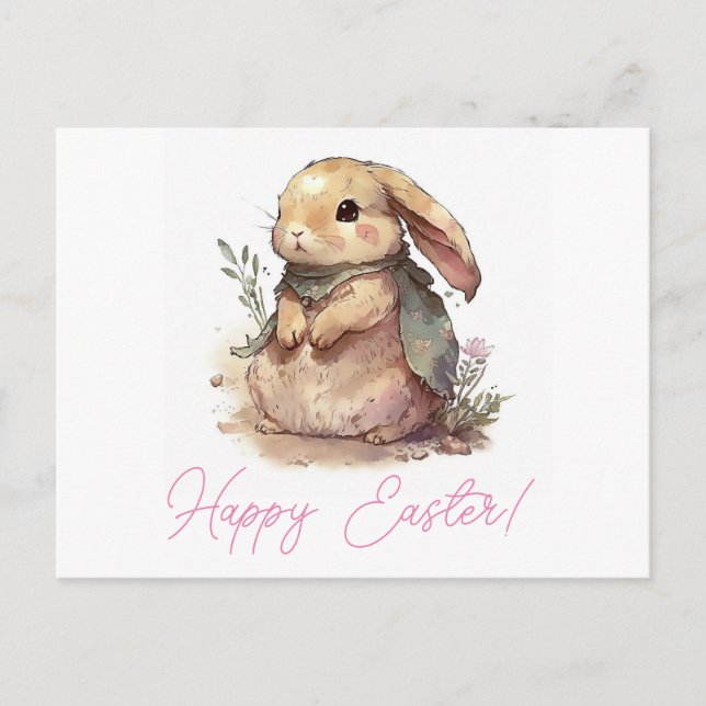 Cute Bunny Happy Easter Postcard (Front)