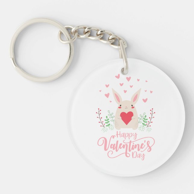 Cute Bunny Happy Valentine's Day | Keychain (Front)