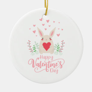 Cute Bunny Happy Valentine's Day Ornament