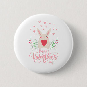 Cute Bunny Happy Valentine's Day   Pin Button