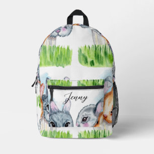 Cute Bunny Heads Spring Green Grass Personalized Printed Backpack