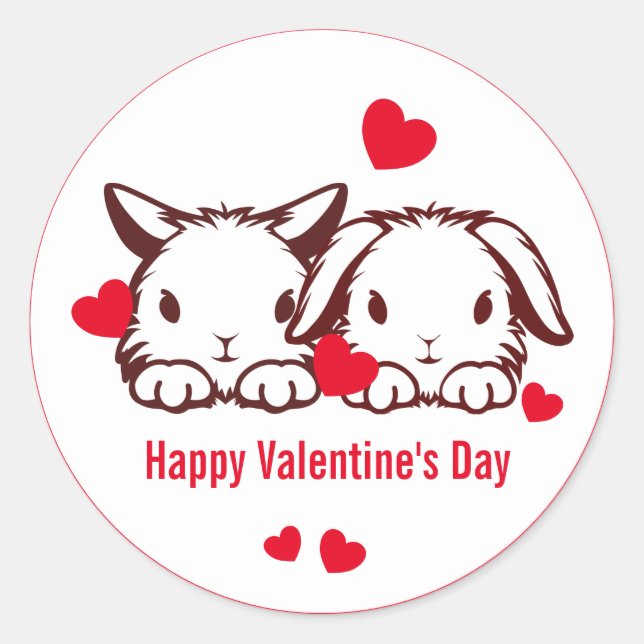 Cute Bunny Heart Valentines Classic Round Sticker (Front)