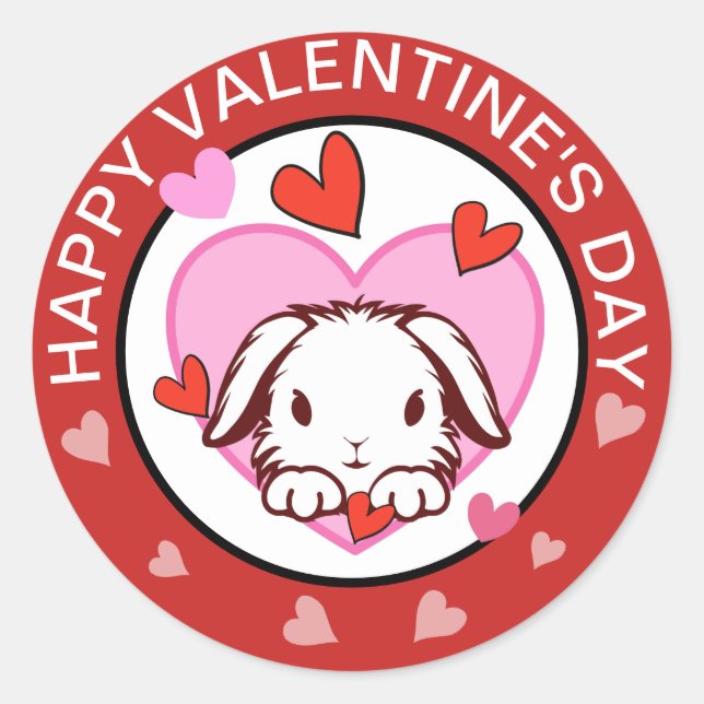 Cute Bunny Hearts Valentines autocollants (Devant)