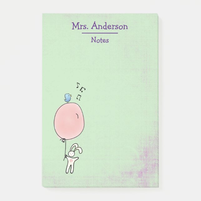 Cute Bunny Holding a Balloon Post-it Notes (Front)