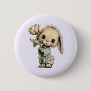 Cute Bunny Holding a Tulip 2 Inch Round Button