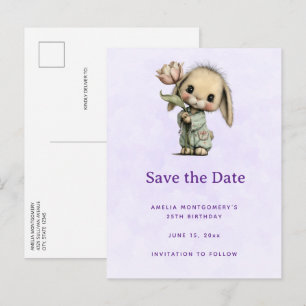 Cute Bunny Holding a Tulip Announcement Postcard