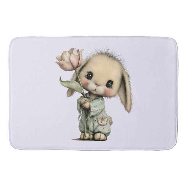 Cute Bunny Holding a Tulip Bath Mat (Front)