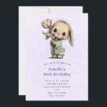 Cute Bunny Holding a Tulip Birthday Invitation<br><div class="desc">Birthday invitation with an image featuring an adorable critter with pink cheeks holding a single blossom.</div>