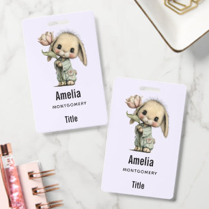 Cute Bunny Holding a Tulip Business Badge