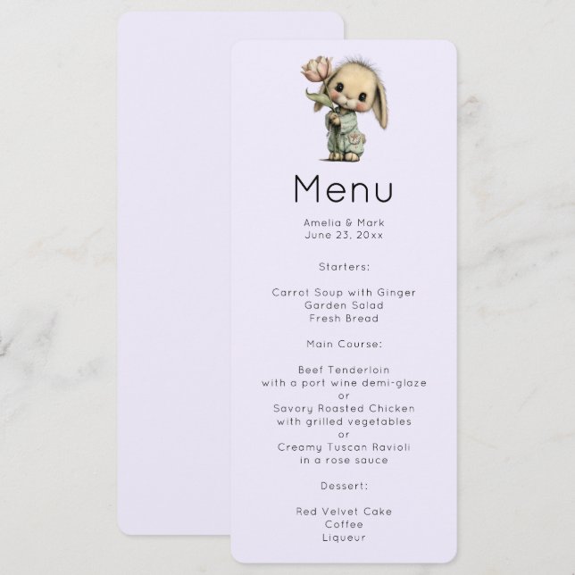 Cute Bunny Holding a Tulip Menu Invitation (Front/Back)