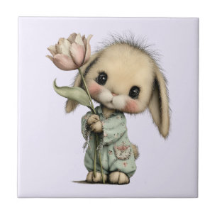 Cute Bunny Holding a Tulip Tile